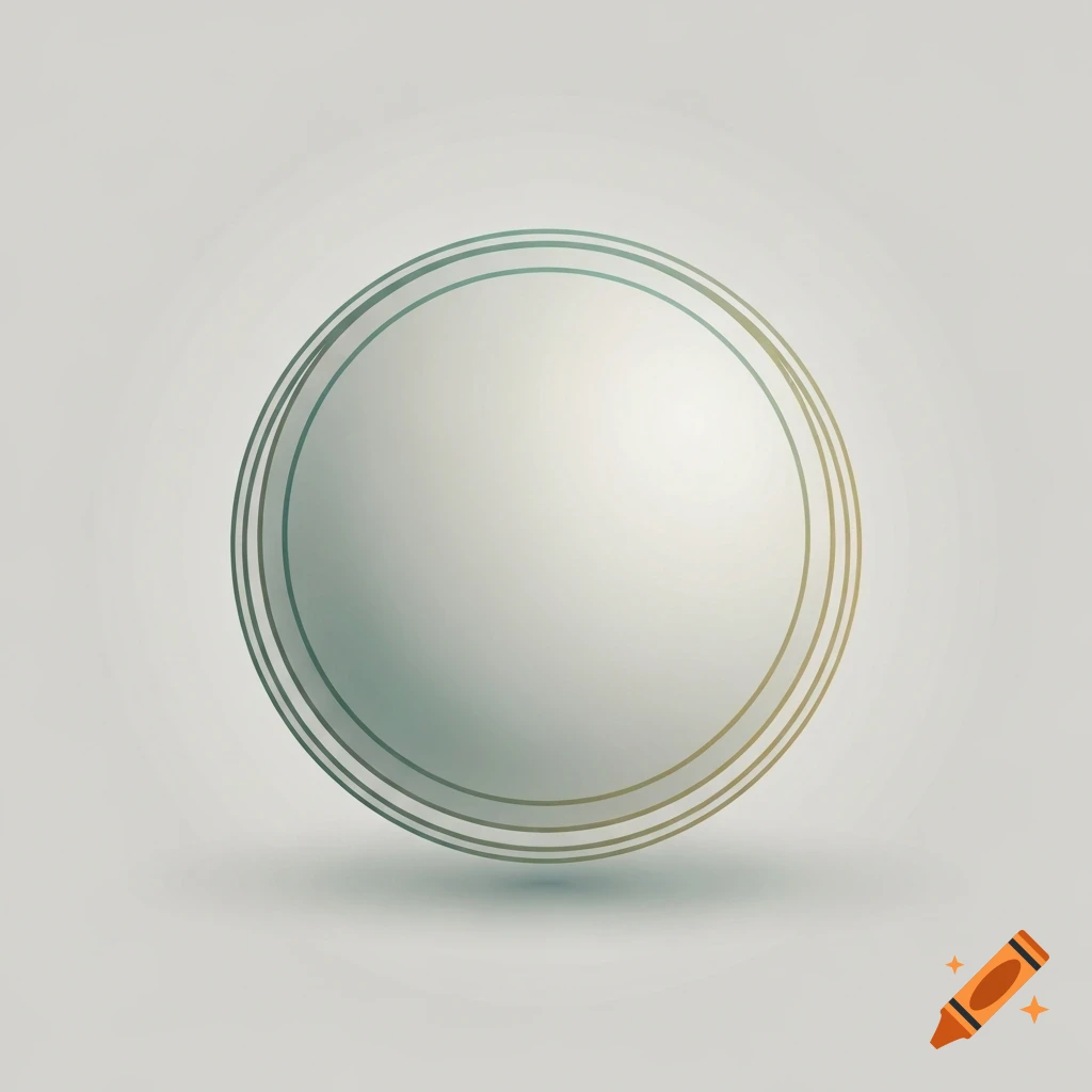 A stylized abstract 3D sphere with concentric lines around its perimeter, casting a soft shadow on a light gray background.