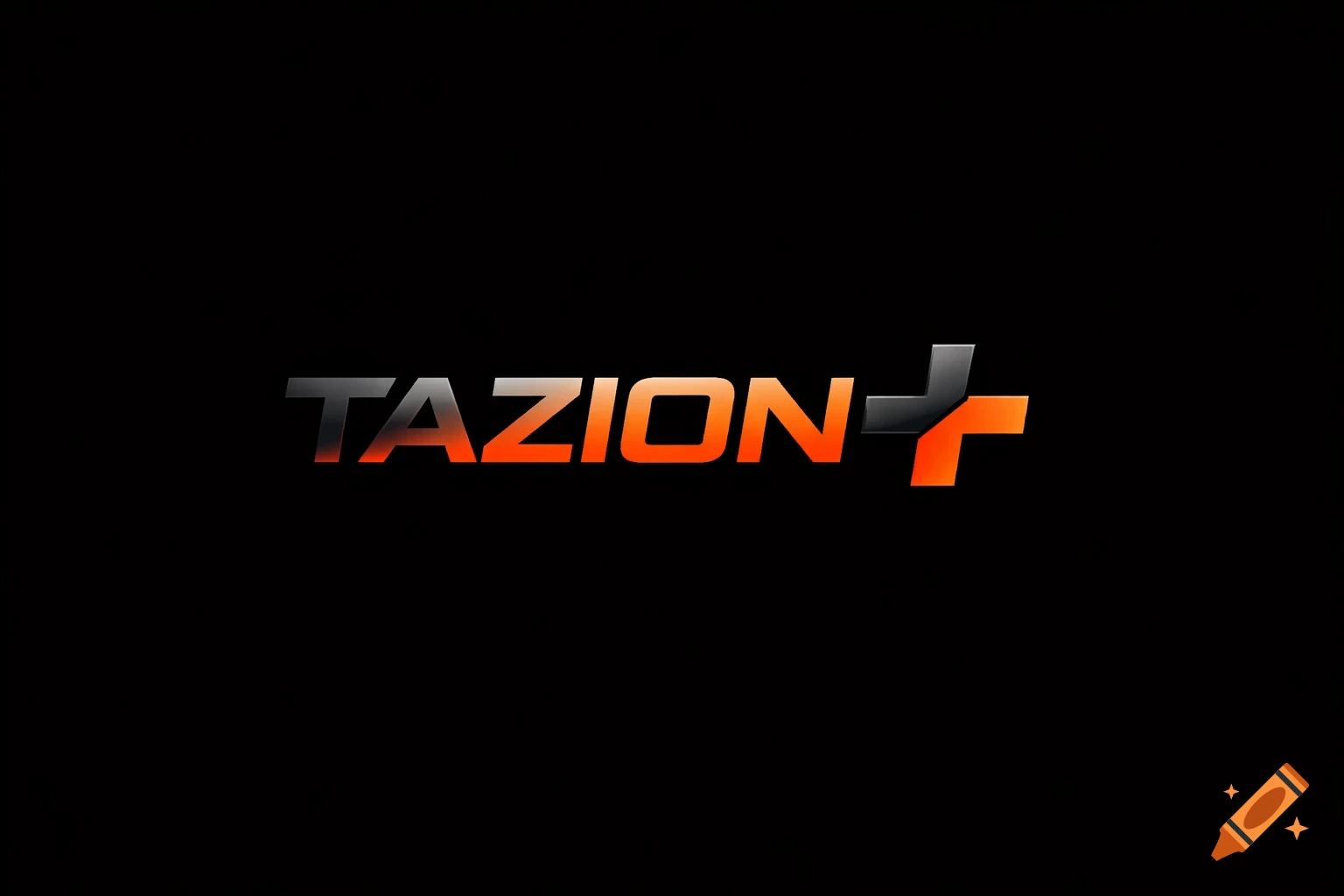 A modern logo with the word 'TAZION' in gradient gray and orange, followed by a gray and orange plus sign, all on a black background.