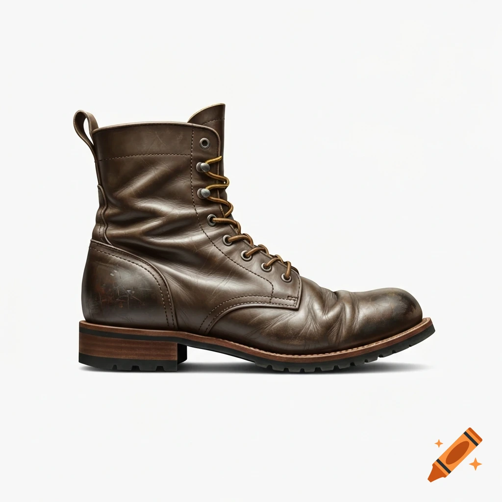 A single brown leather lace-up boot with a light brown stacked heel and dark sole, isolated on a white background.