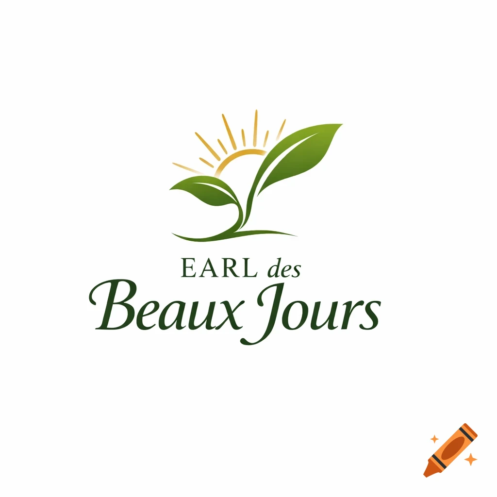 Logo for EARL des Beaux Jours organic farm with green leaves and a yellow sun.