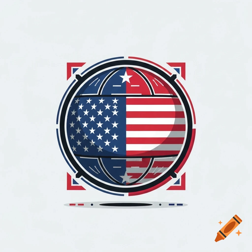 A stylized emblem depicting a globe split into the blue star field and red stripes of the American flag.