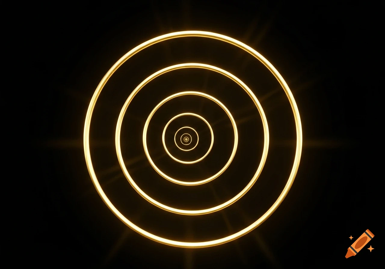 Concentric golden glowing rings create an optical illusion on a black background.