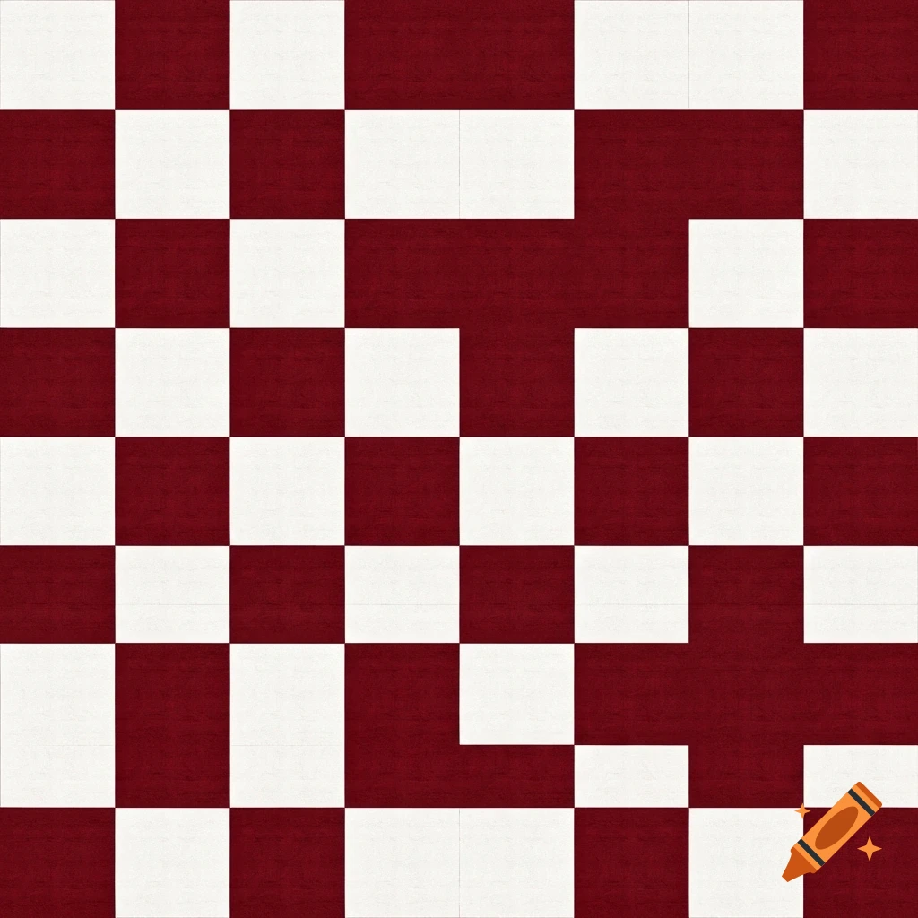 A textured background pattern of alternating dark red and white squares.