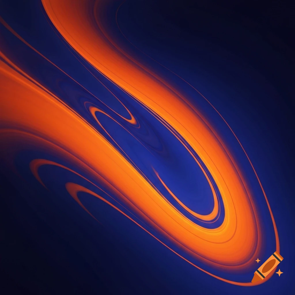 Abstract background with swirling orange and blue lines.