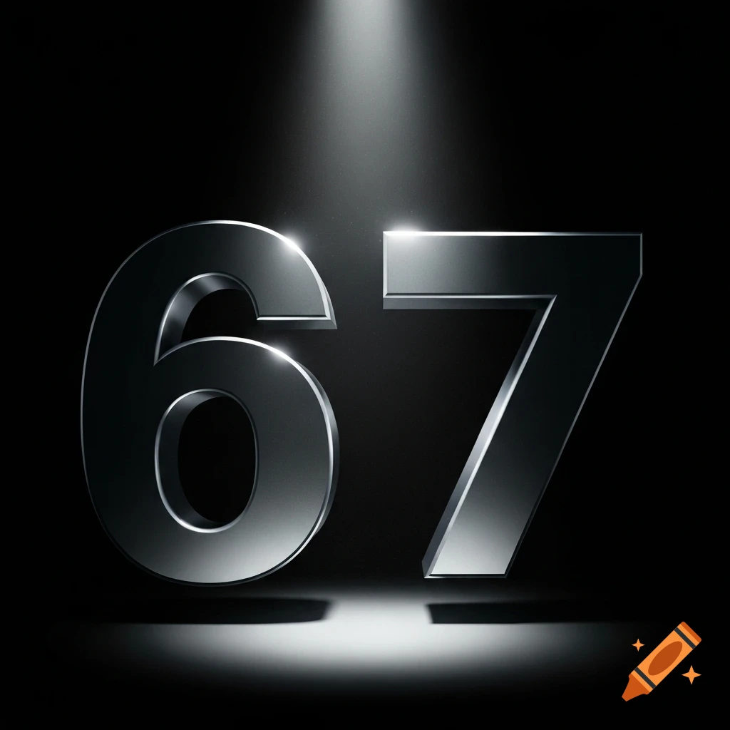 Metallic numbers 6 and 7 illuminated by spotlights on a dark background.