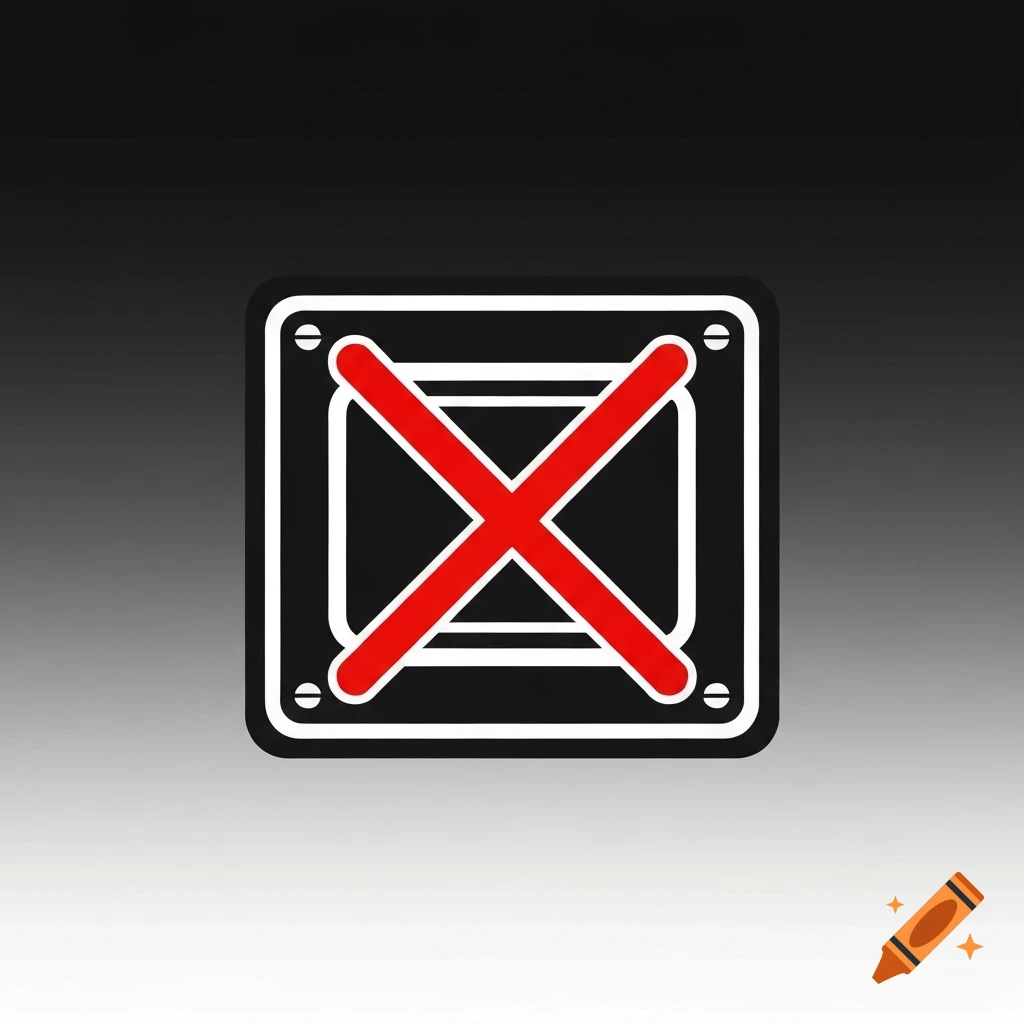 An icon featuring a red X crossed over a stylized white lightning bolt within a black square with rounded corners, set against a dark gray gradient background.