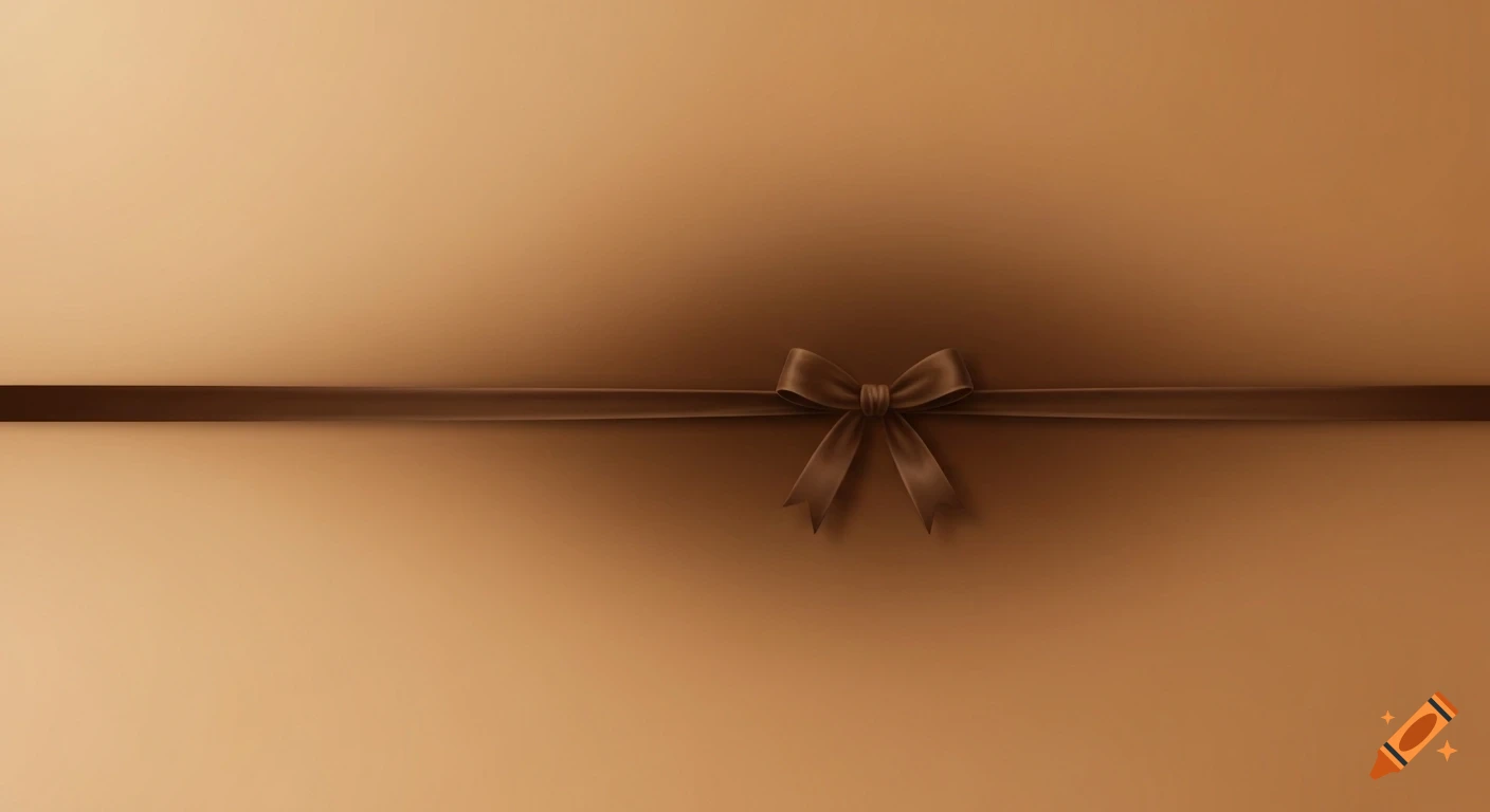 A light brown background with a dark brown ribbon tied in a bow horizontally across the middle.