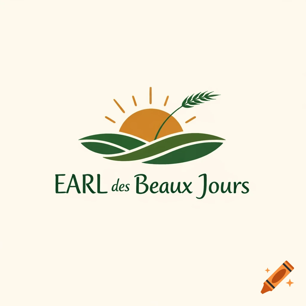 Logo featuring an orange sun rising over green fields with a single wheat stalk, and the text 'EARL des Beaux Jours' below.