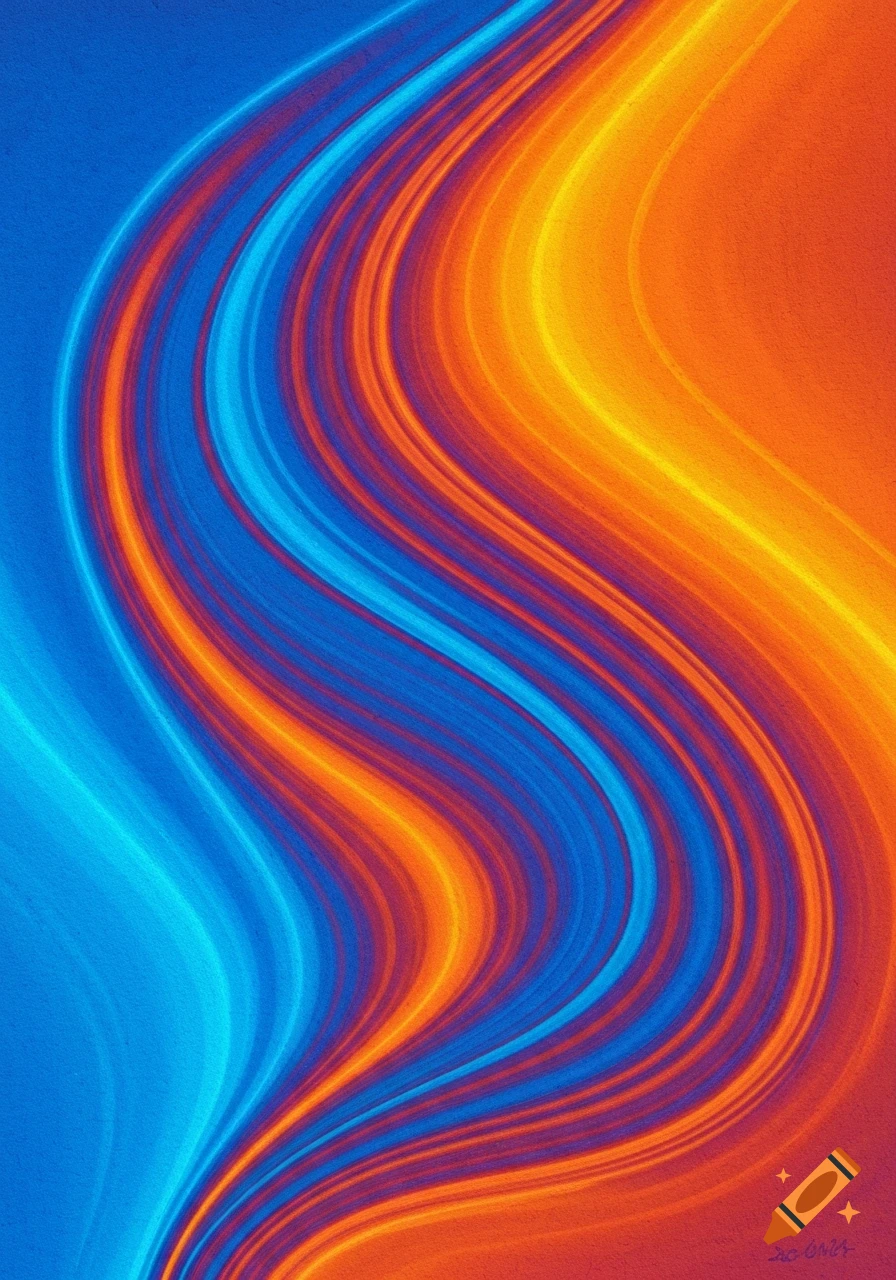 Abstract flowing waves of blue, orange, and red colors with a subtle textured surface.