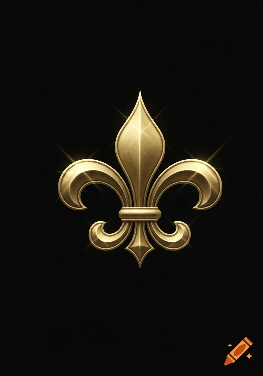 A shiny golden fleur-de-lis symbol against a black background.