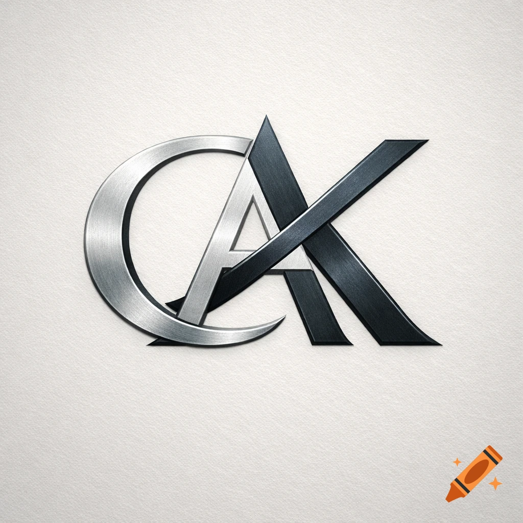 Stylized interlocking C, A, K monogram in brushed silver and dark metallic textures on a textured white background.