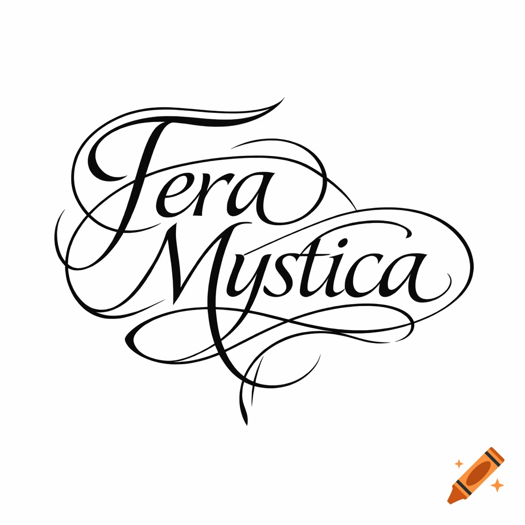 Black calligraphic text 'Fera Mystica' with elegant swirls on a white background.