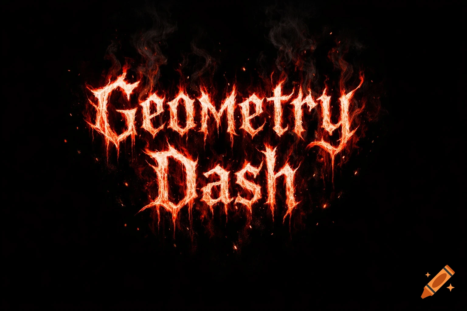 Fiery red and orange text spelling 'Geometry Dash' with smoke effects on a solid black background.