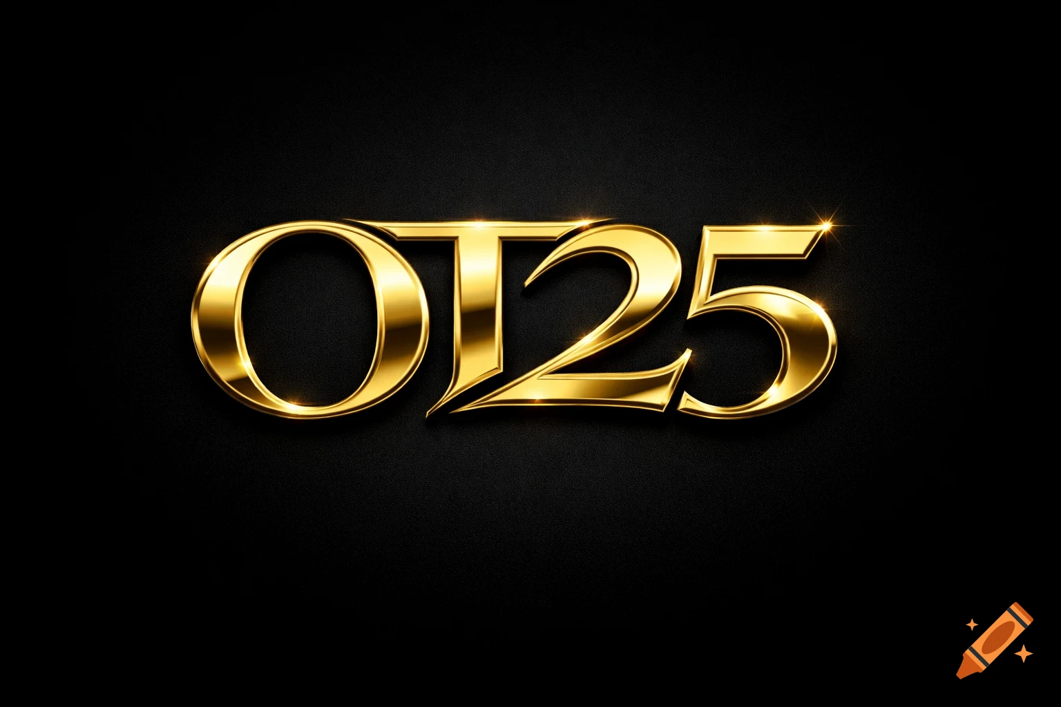 Golden 3D text 'OT25' with shiny reflections on a dark, textured background.