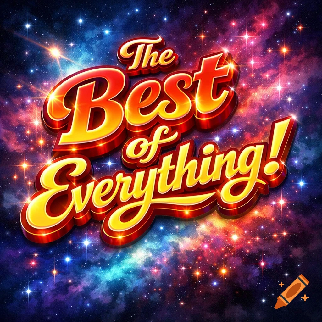 Bright, shiny retro text reads "The Best of Everything!" against a vibrant starry galaxy background.