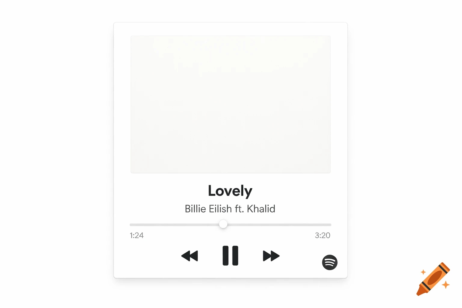 A clean, white Spotify music player template displaying "Lovely" by Billie Eilish ft. Khalid, with the progress bar halfway through.
