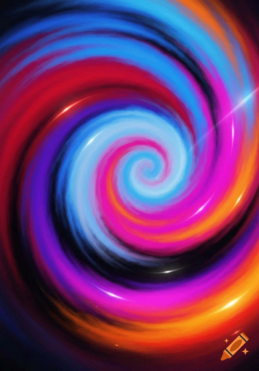 A vibrant, swirling vortex of red, blue, pink, purple, and orange colors with glowing highlights.