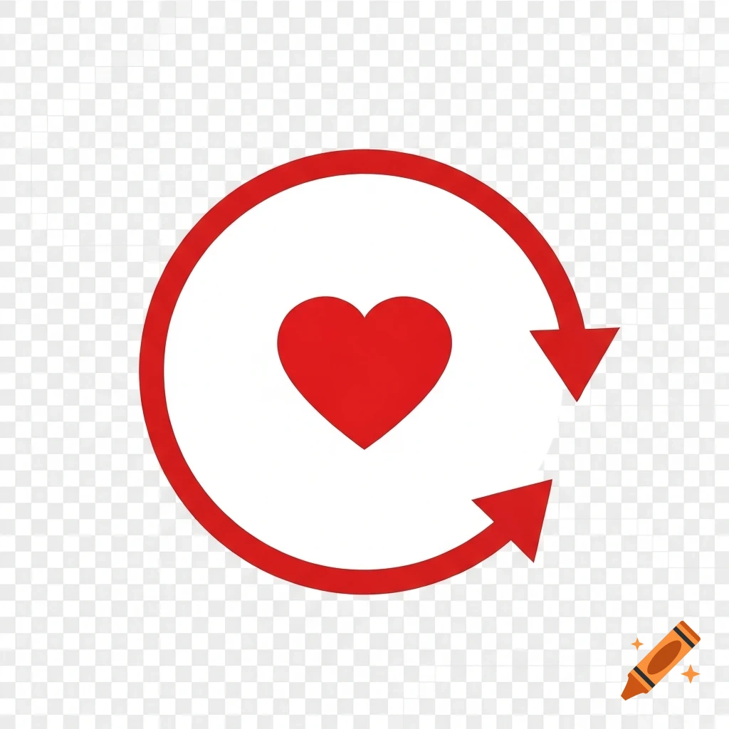 A red heart icon encircled by a red circular arrow on a transparent background.