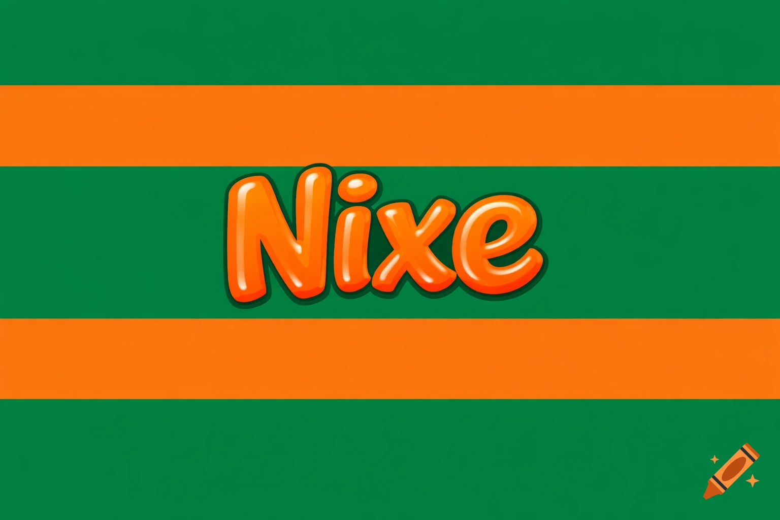 A green and orange striped banner with the word 'Nixe' in orange glossy balloon letters in the center.