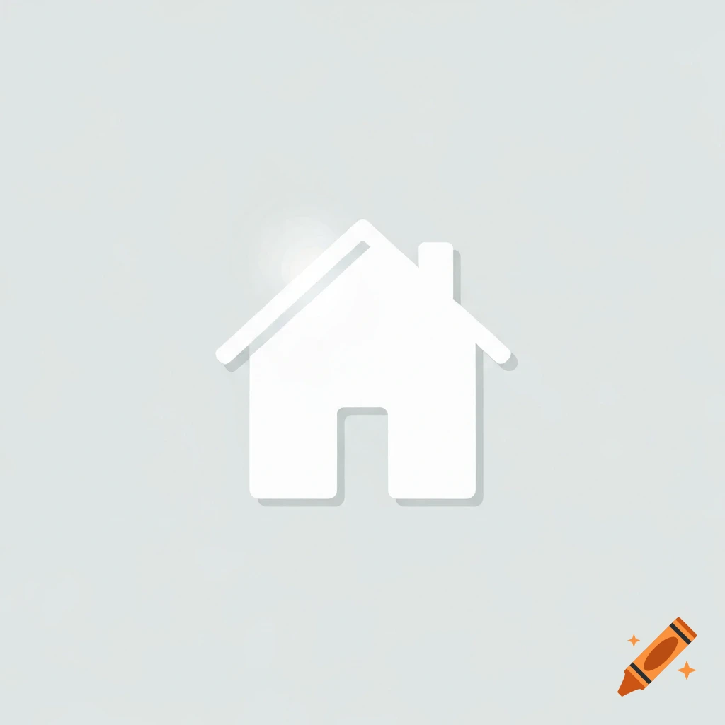 White minimalist home icon with a subtle shadow on a light gray background.