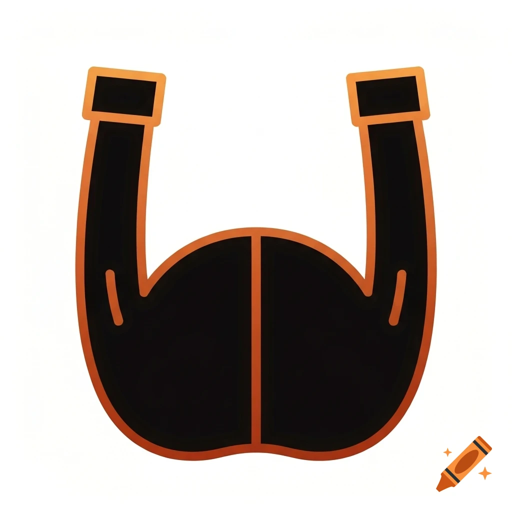 A stylized black U-shaped symbol with an orange outline and a vertical orange line down the center, resembling a flexing arm.