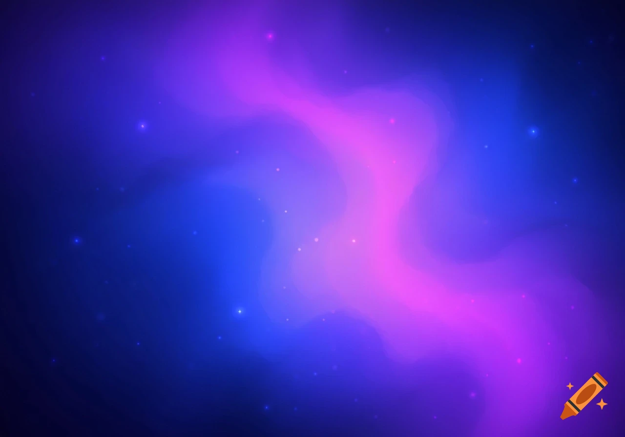A vibrant blend of blue and purple colors resembling a nebula, with scattered small, bright specks of light.
