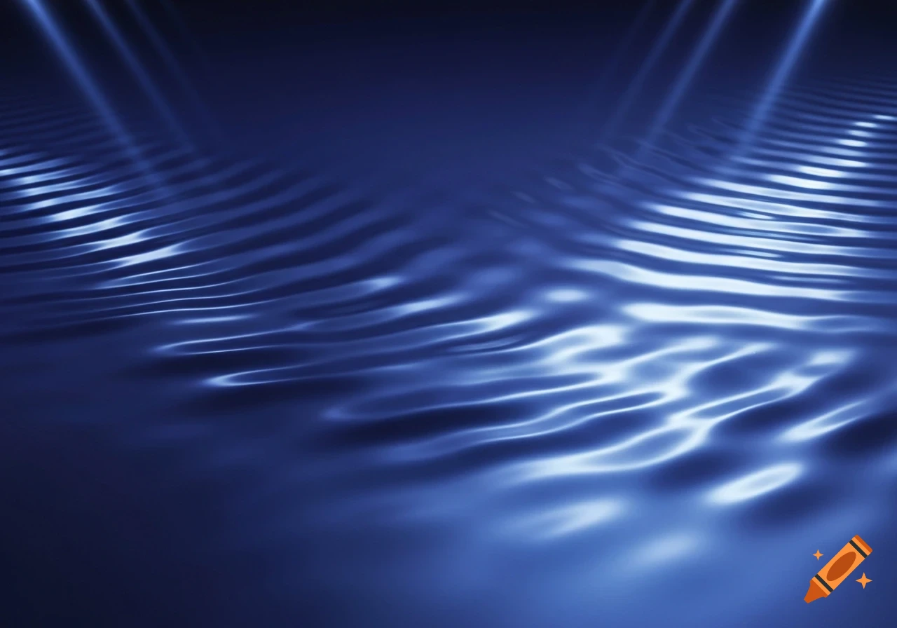 Abstract blue ripples with shimmering light beams across a dark background.