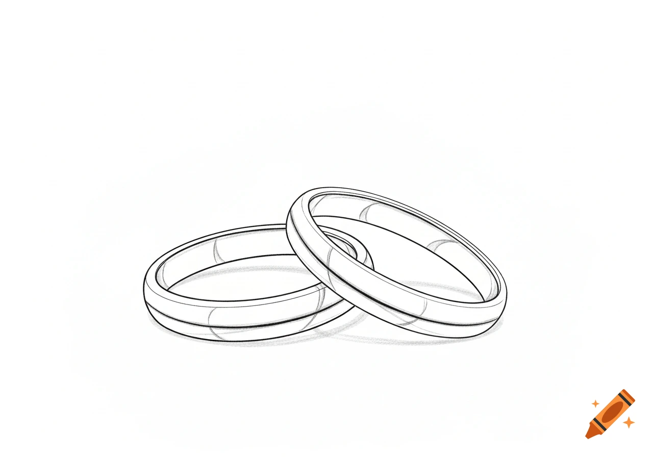 A black and white sketch drawing of two wedding rings.