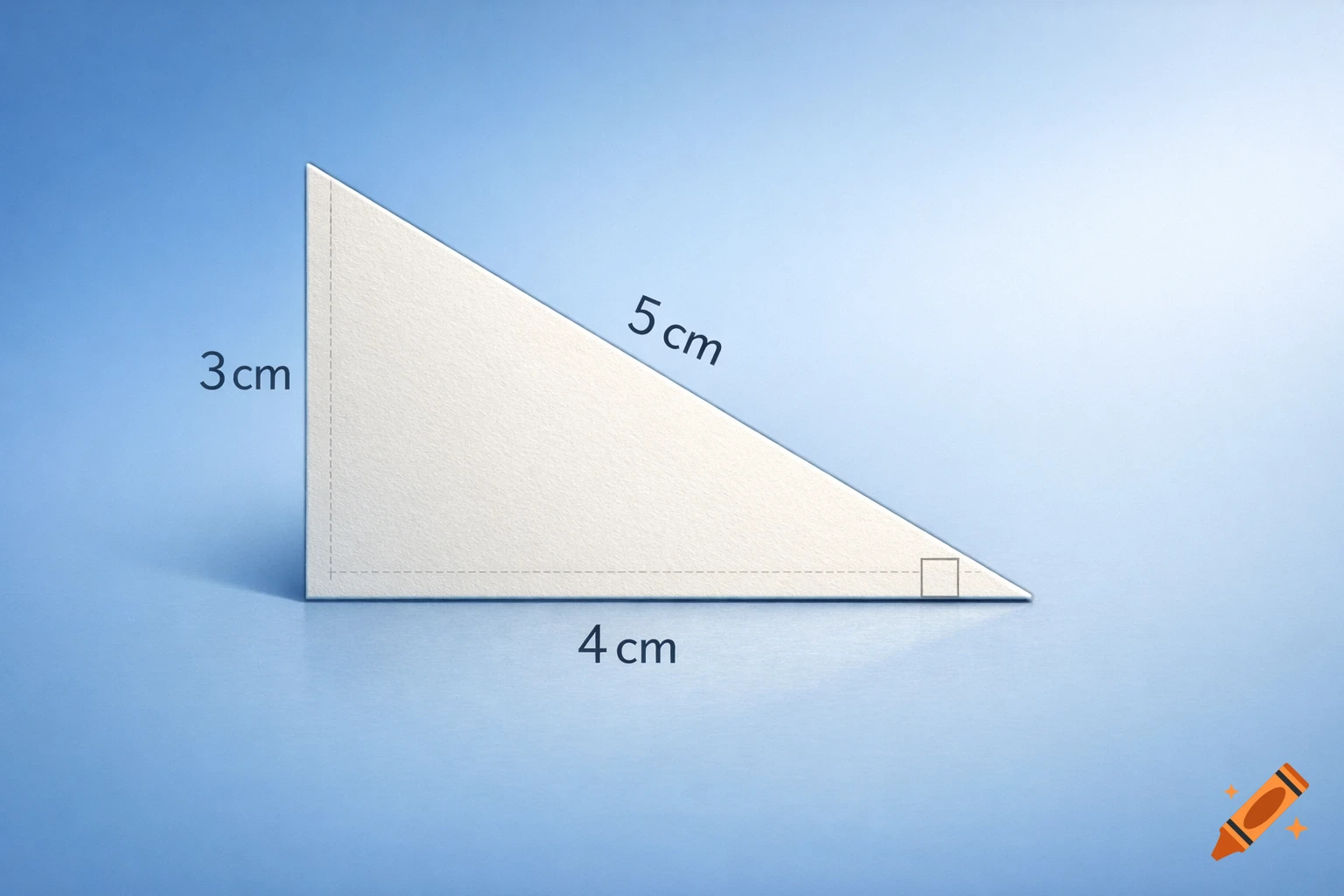 A white right-angled triangle on a blue background, with sides labeled 3 cm, 4 cm, and 5 cm.