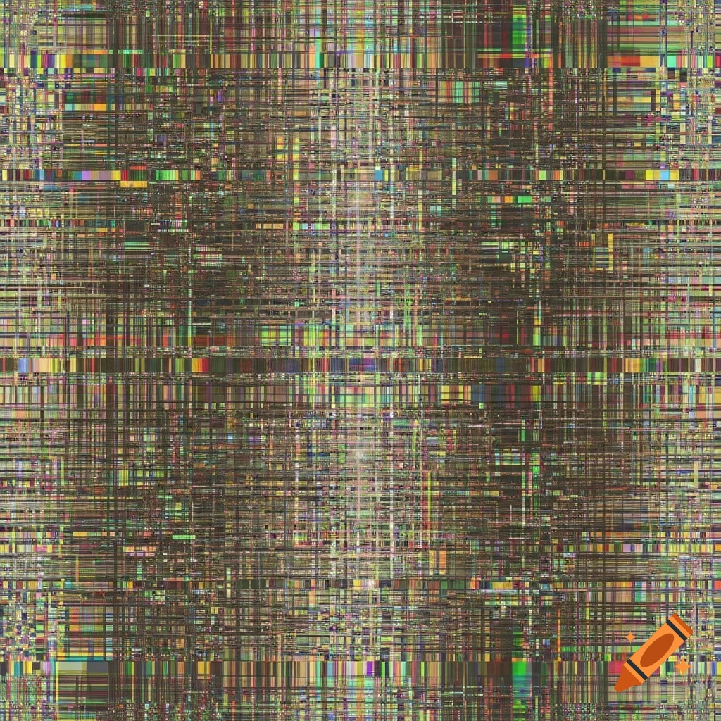 A dense, colorful abstract pattern of intersecting horizontal and vertical lines, resembling plaid noise.