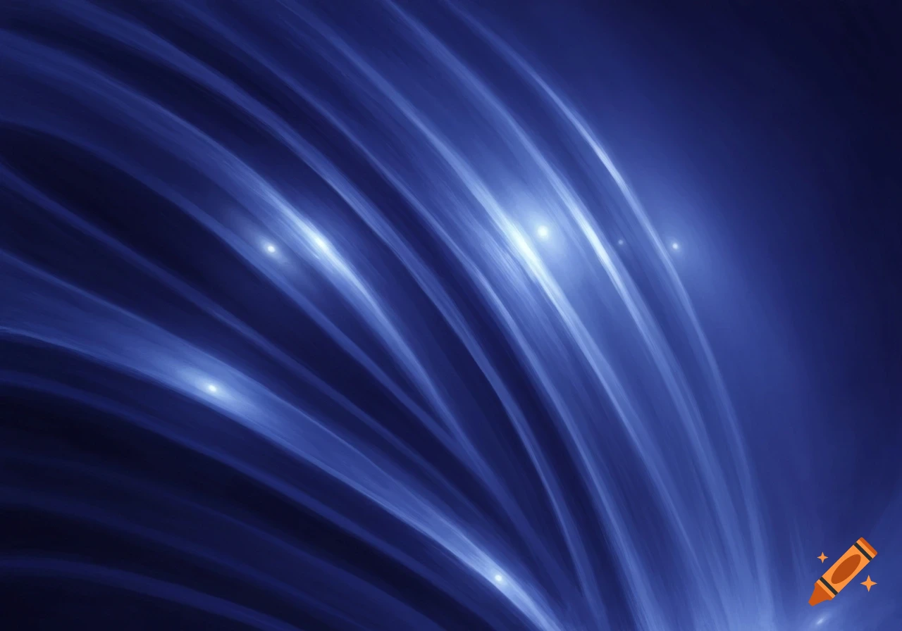 Abstract blue background with glowing wavy lines and bright light spots.