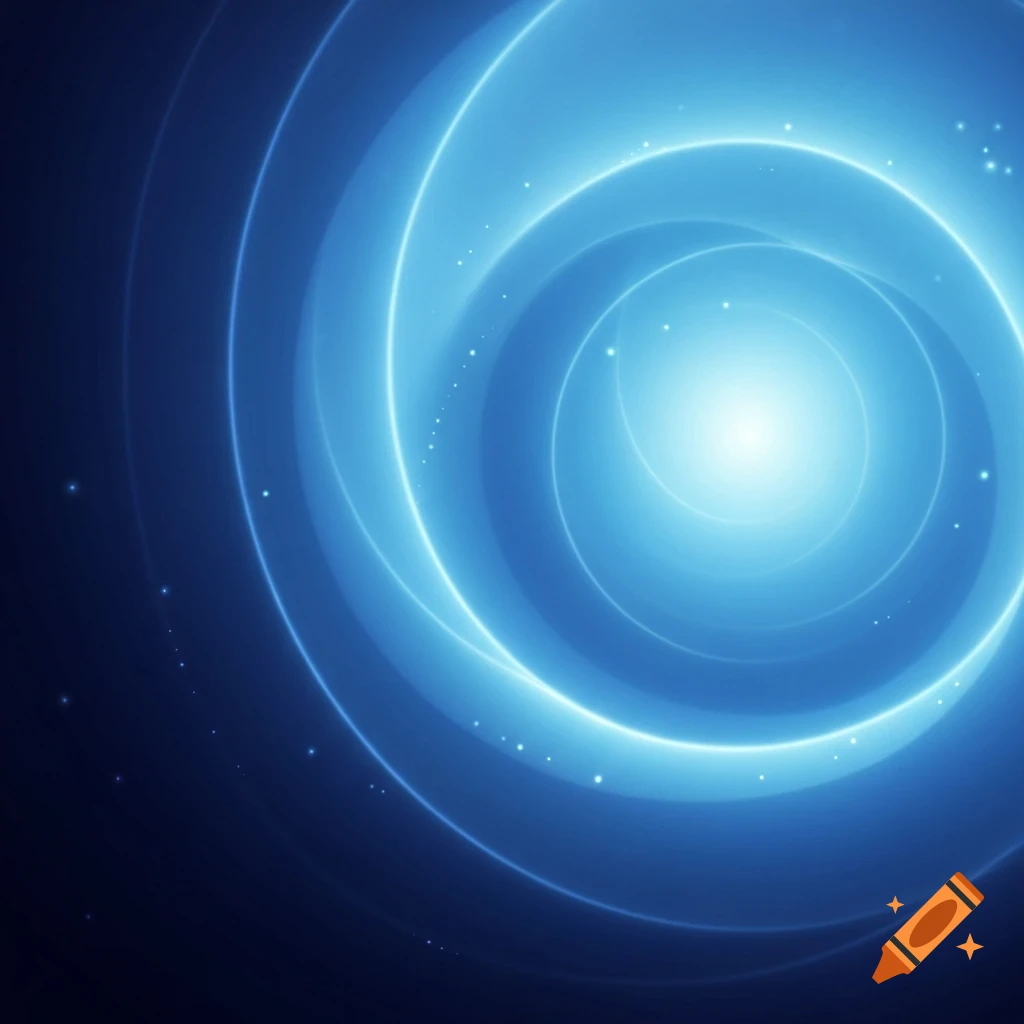 Abstract blue spiral with glowing lines and tiny sparkling dots on a dark background.