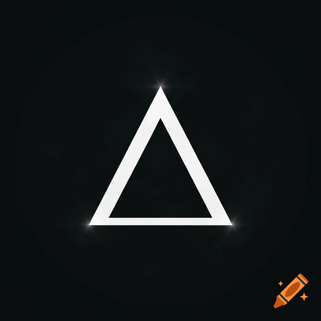 A white outlined triangle with glowing points on a black background.