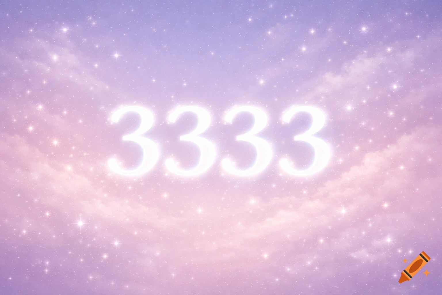 Glowing white number 3333 centered on a sparkly pink and lavender gradient sky with clouds, in a dreamy digital art style.