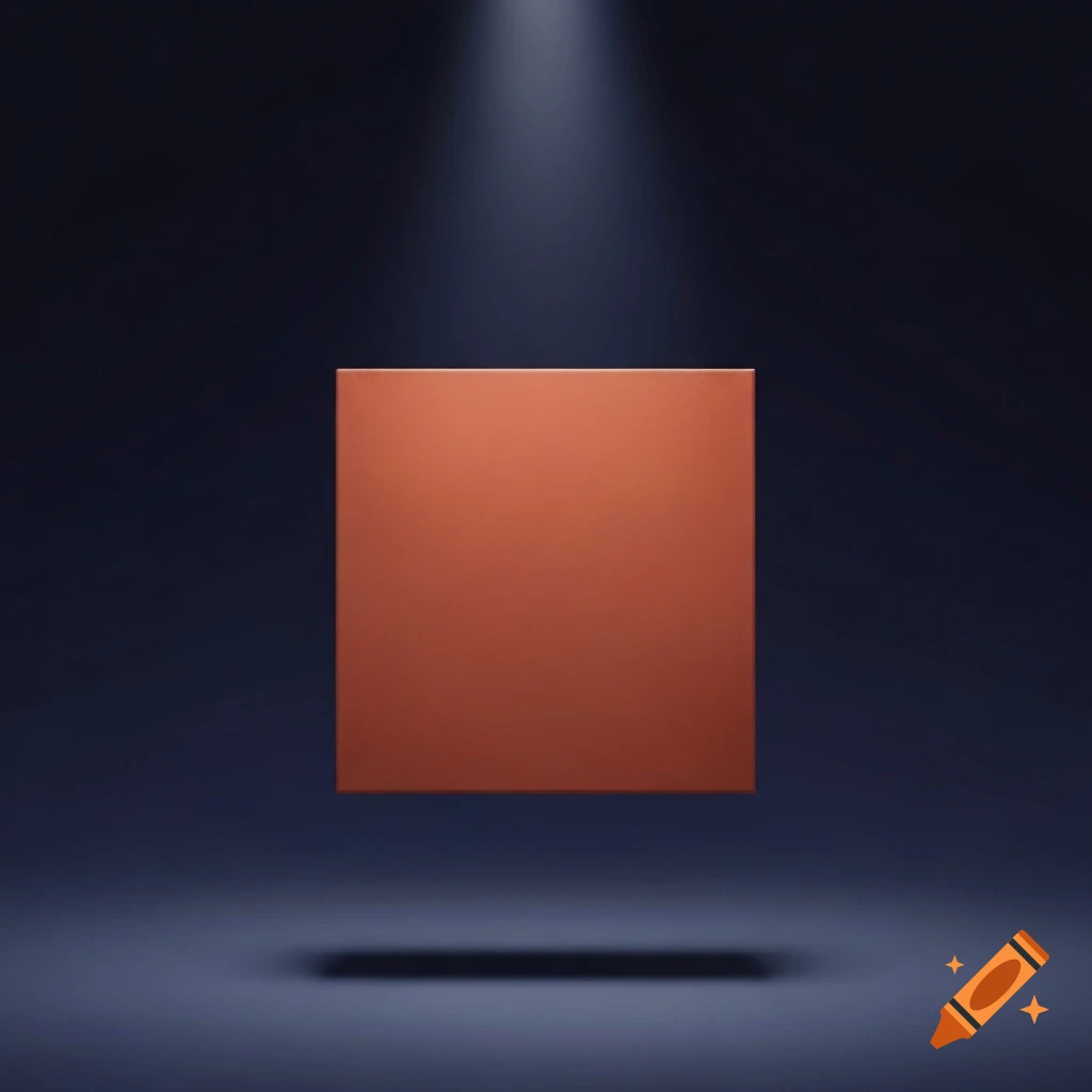 A floating orange rectangle is illuminated by a spotlight against a dark background, casting a shadow.