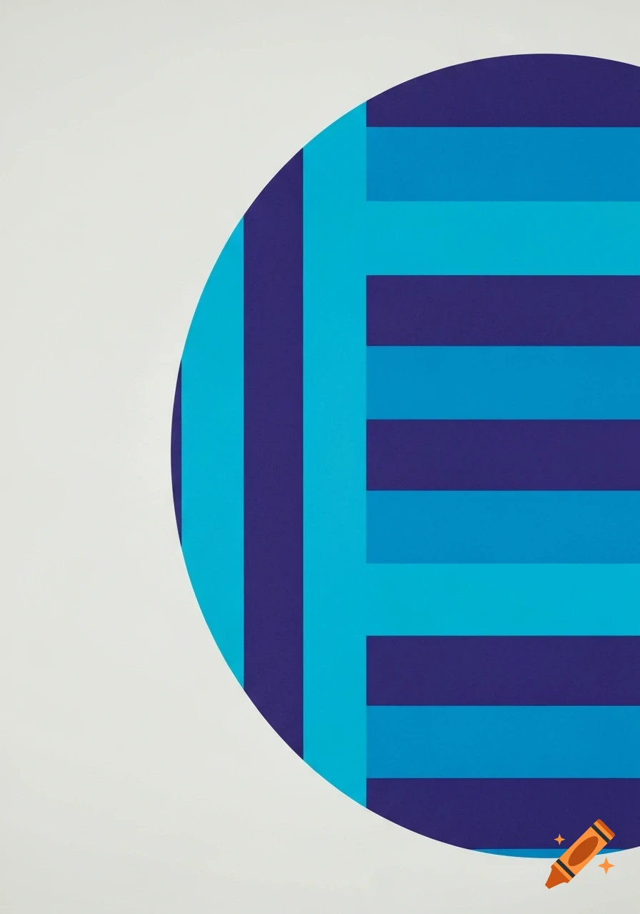 Right half of an oval with vertical and horizontal blue stripes on a white background.