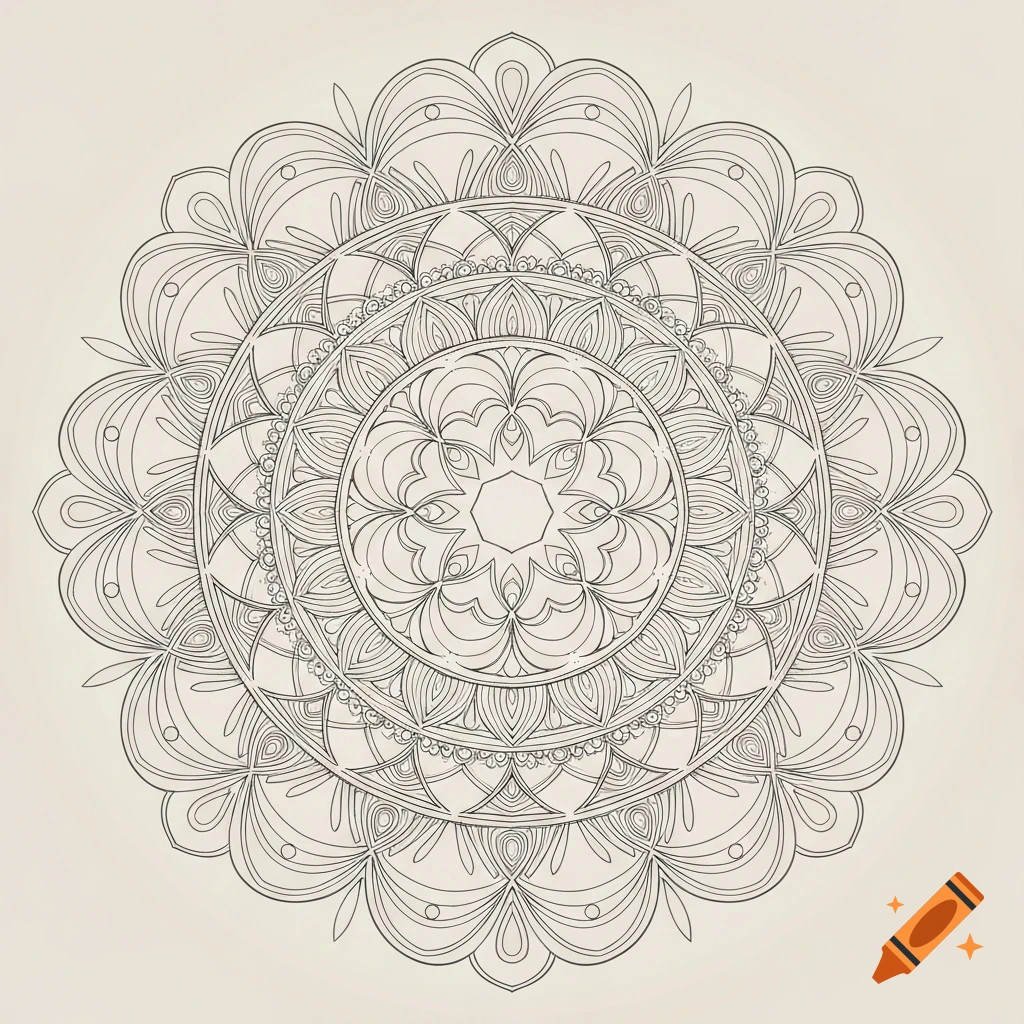 Intricate black and white mandala line art pattern, suitable for coloring.