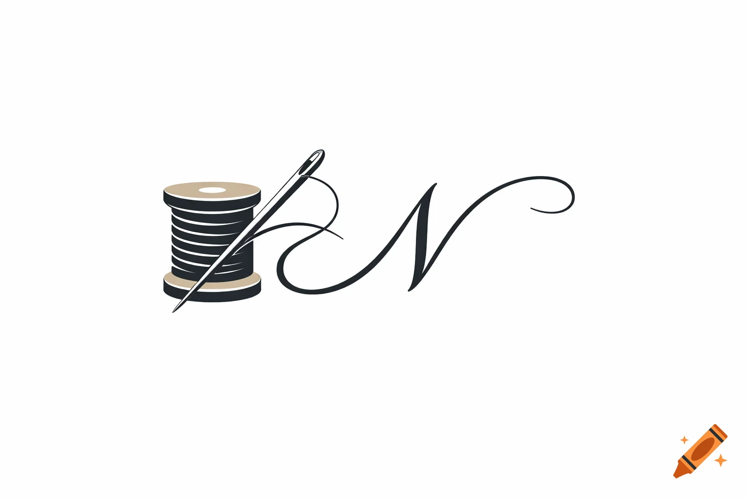 A minimalist logo featuring a spool of thread and a needle, with the thread forming a cursive capital 'N' on a white background.