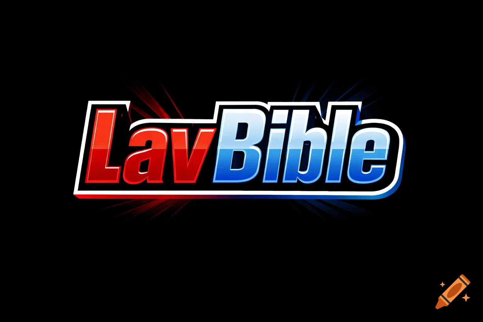 A glossy red and blue 'LavBible' logo on a black background with radiating lines.