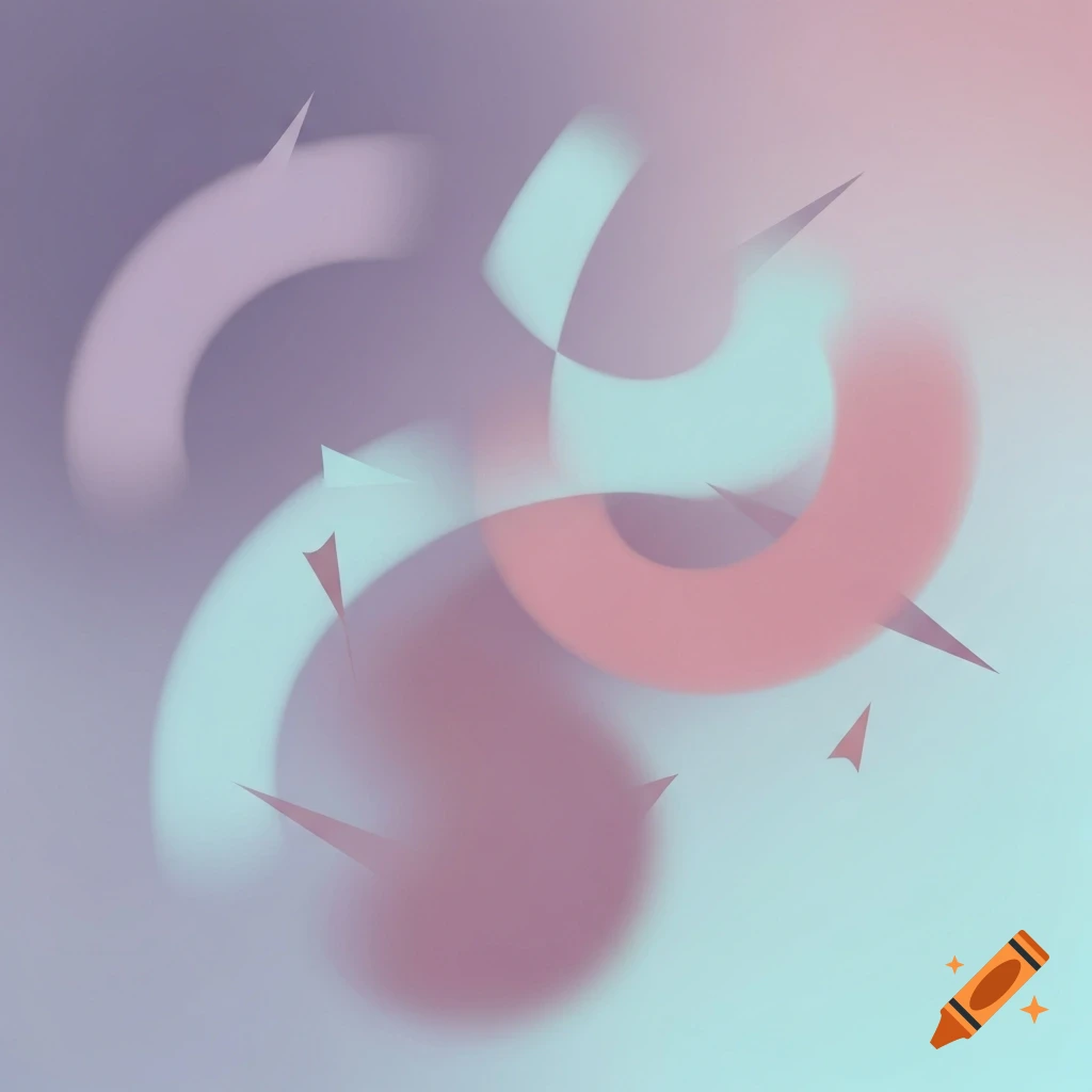 Abstract illustration with blurred pastel pink, purple, and teal circular shapes and sharp small triangles, against a soft gradient background.