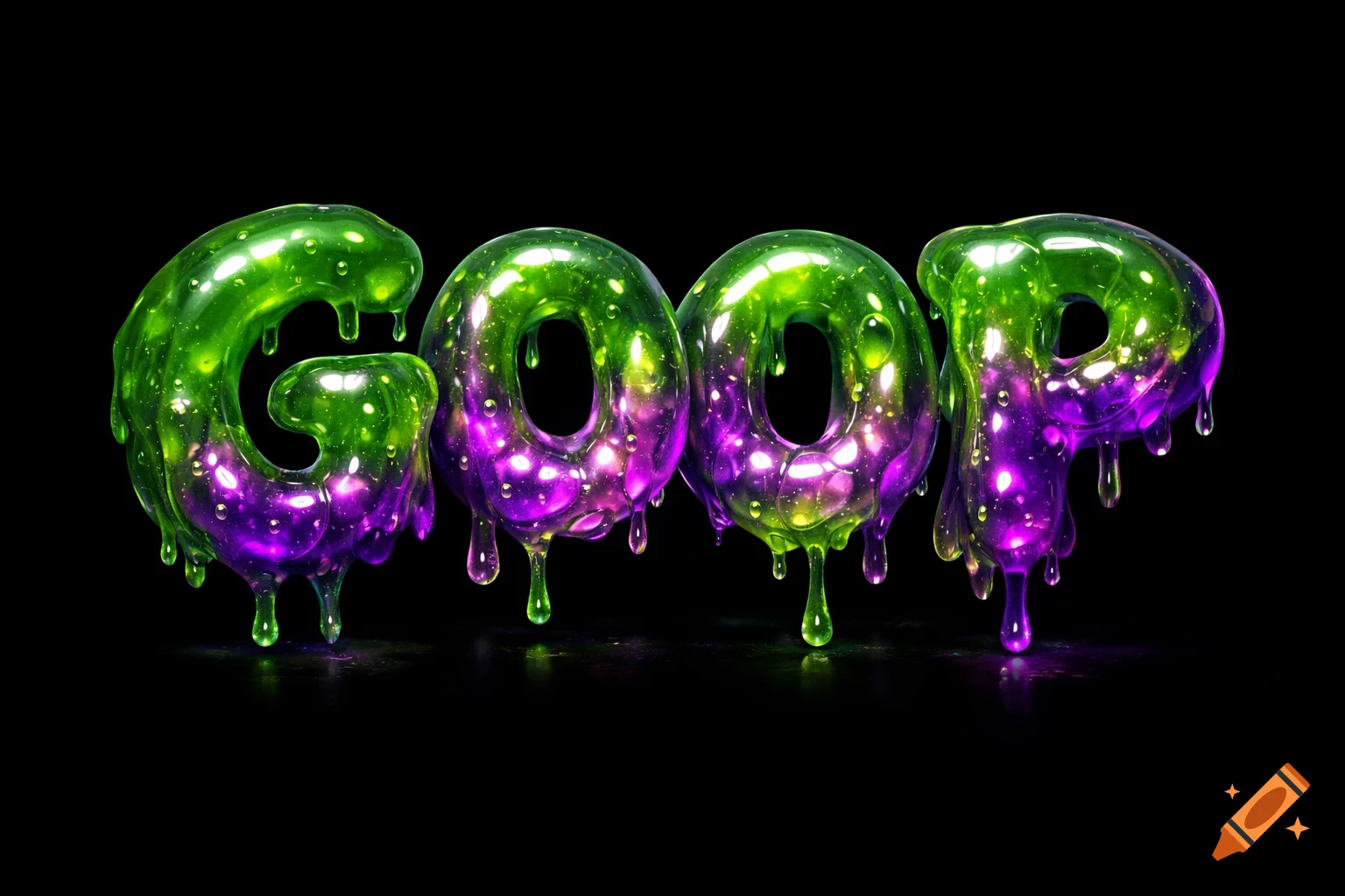 The word GOOP rendered in glowing green and purple dripping slime against a black background.