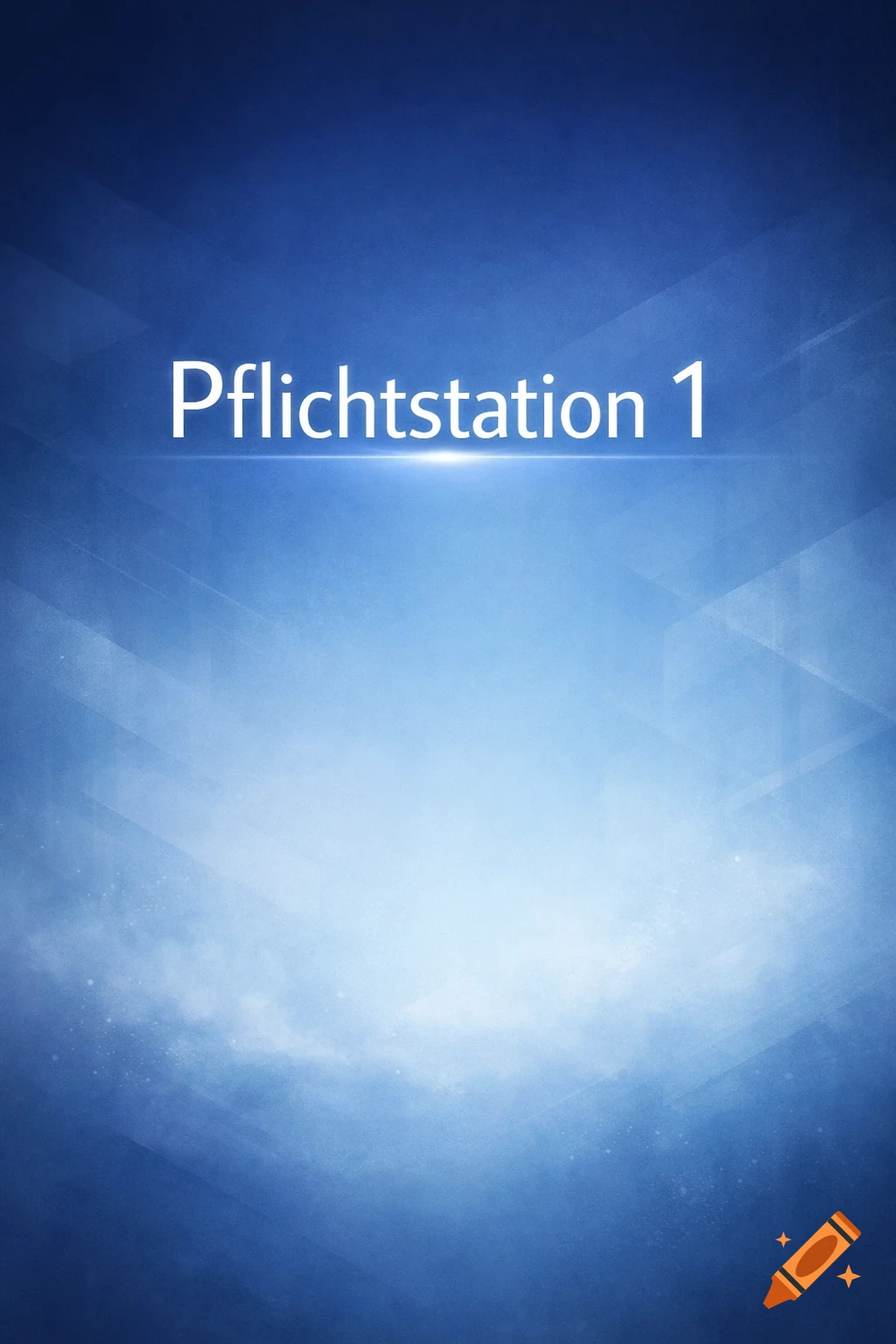 A blue gradient background with subtle geometric lines and the white text "Pflichtstation 1" centered.