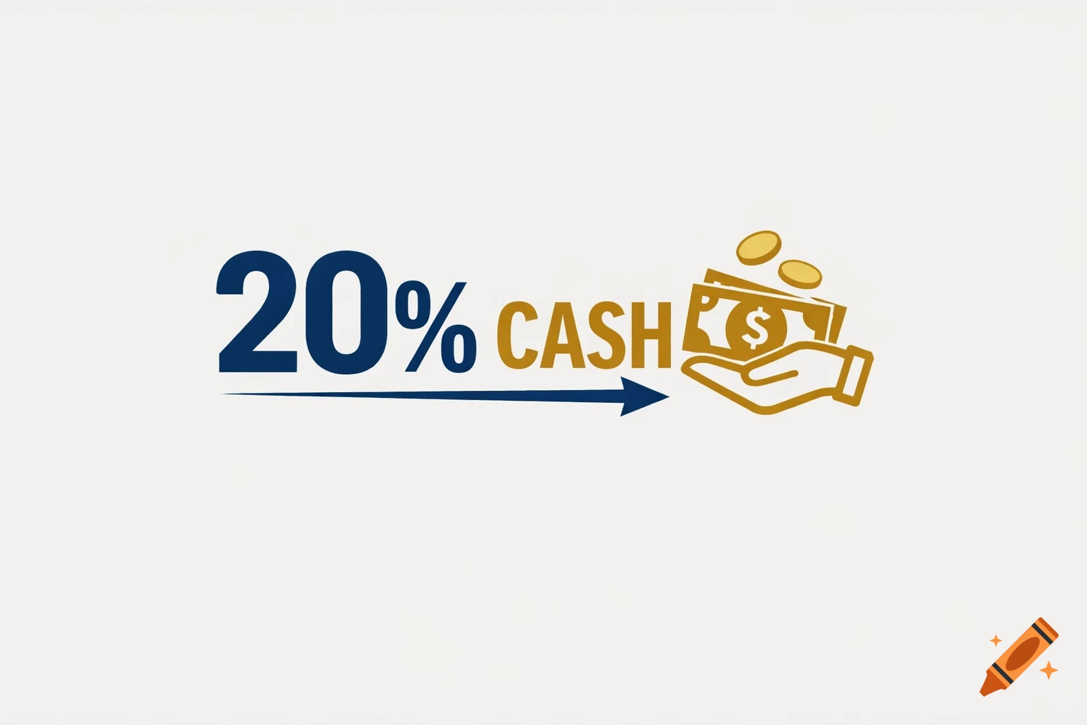 Graphic with '20% CASH' text, an arrow, and a hand holding money and coins.