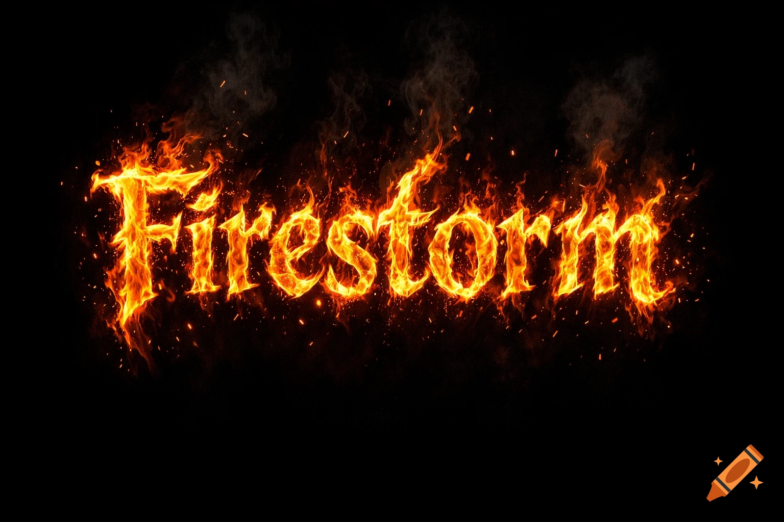 The word "Firestorm" rendered in bright orange and yellow flames against a dark background, with sparks and smoke.