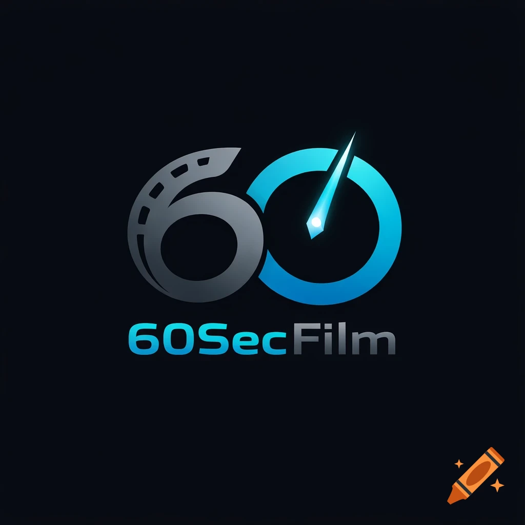A logo with the number 60, stylized as a film reel and a speedometer, above the text 60SecFilm on a dark background.