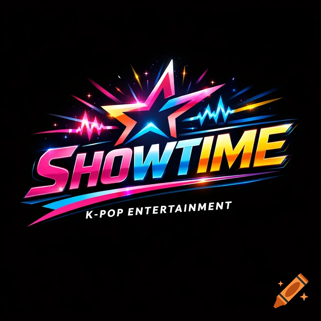 Vibrant, colorful logo featuring a star and soundwaves, with the text 'SHOWTIME K-POP ENTERTAINMENT' on a black background.