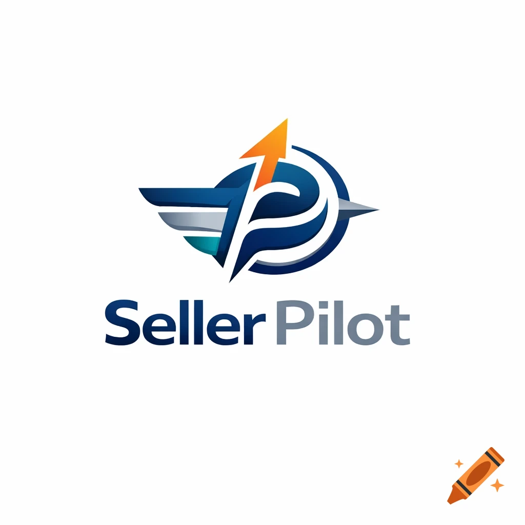 A blue and grey logo for Seller Pilot, featuring a stylized 'P' with an arrow and wing design.