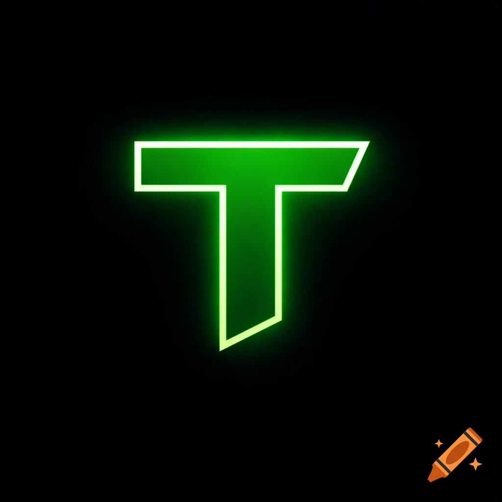 A stylized neon green letter T logo on a black background.