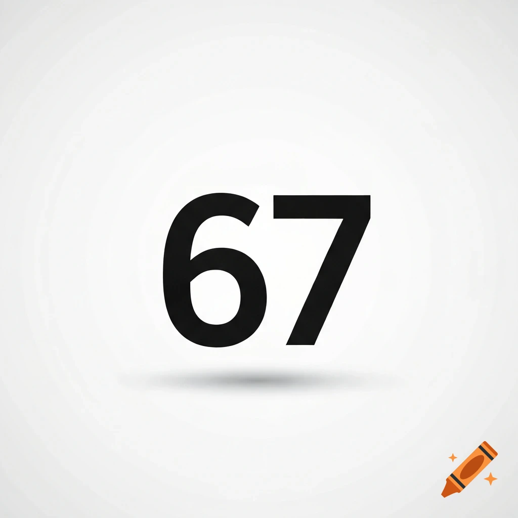 The number 67 in bold black font with a subtle shadow on a clean white background.