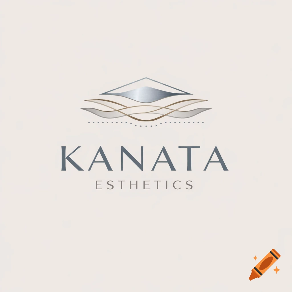 Minimalist logo for Kanata Esthetics: KANATA above ESTHETICS, with a silver and brown wave-like abstract emblem.